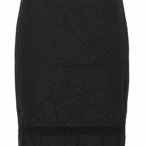 Wallis Womens Black Linen Straight & Pencil Skirt Size 14 Zip - Lace Detail