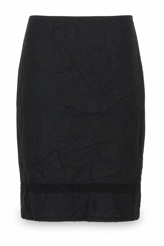 Wallis Womens Black Linen Straight & Pencil Skirt Size 14 Zip - Lace Detail