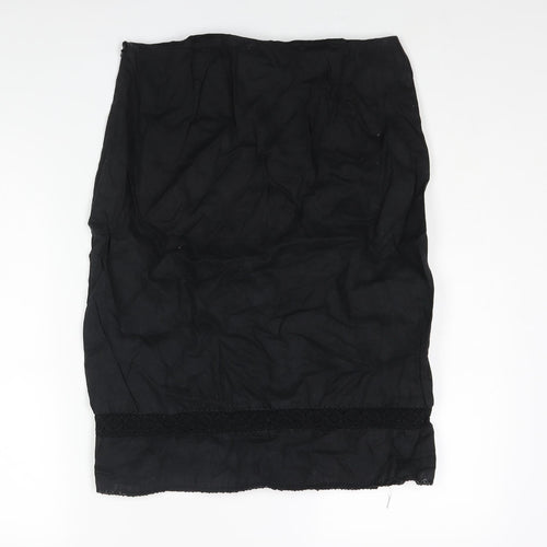 Wallis Womens Black Linen Straight & Pencil Skirt Size 14 Zip - Lace Detail