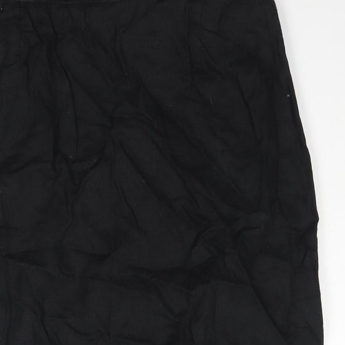 Wallis Womens Black Linen Straight & Pencil Skirt Size 14 Zip - Lace Detail