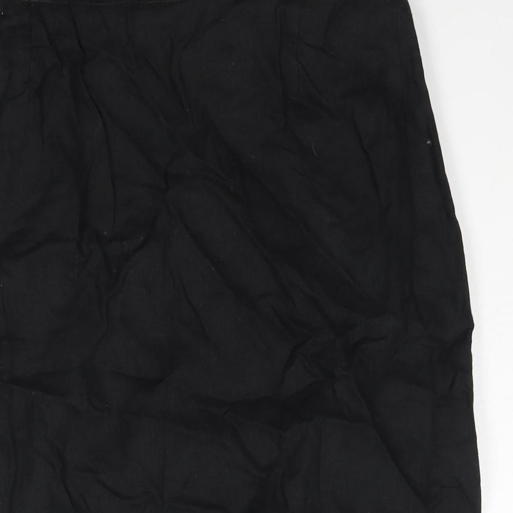 Wallis Womens Black Linen Straight & Pencil Skirt Size 14 Zip - Lace Detail