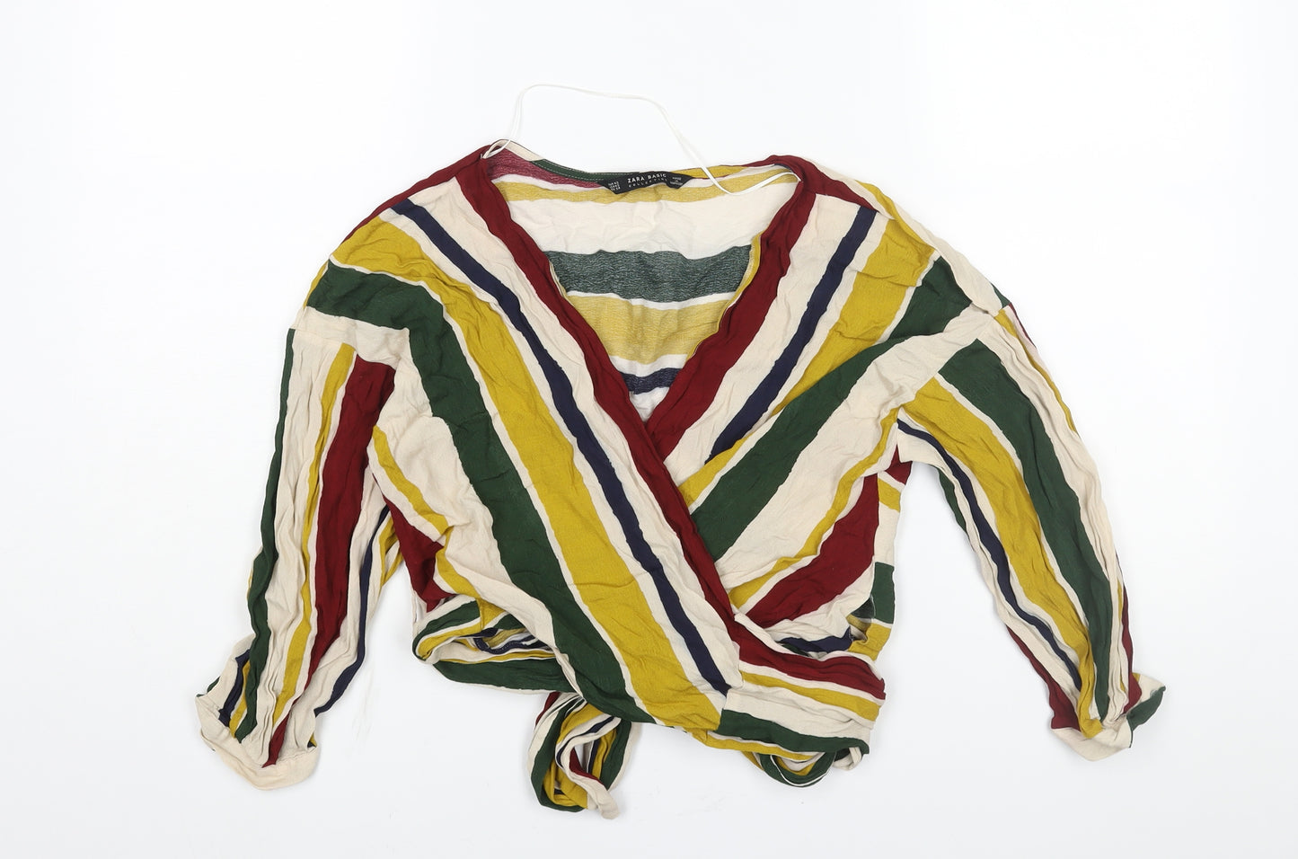 Zara Womens Multicoloured Striped Viscose Wrap Blouse Size XS V-Neck