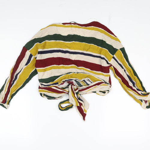 Zara Womens Multicoloured Striped Viscose Wrap Blouse Size XS V-Neck