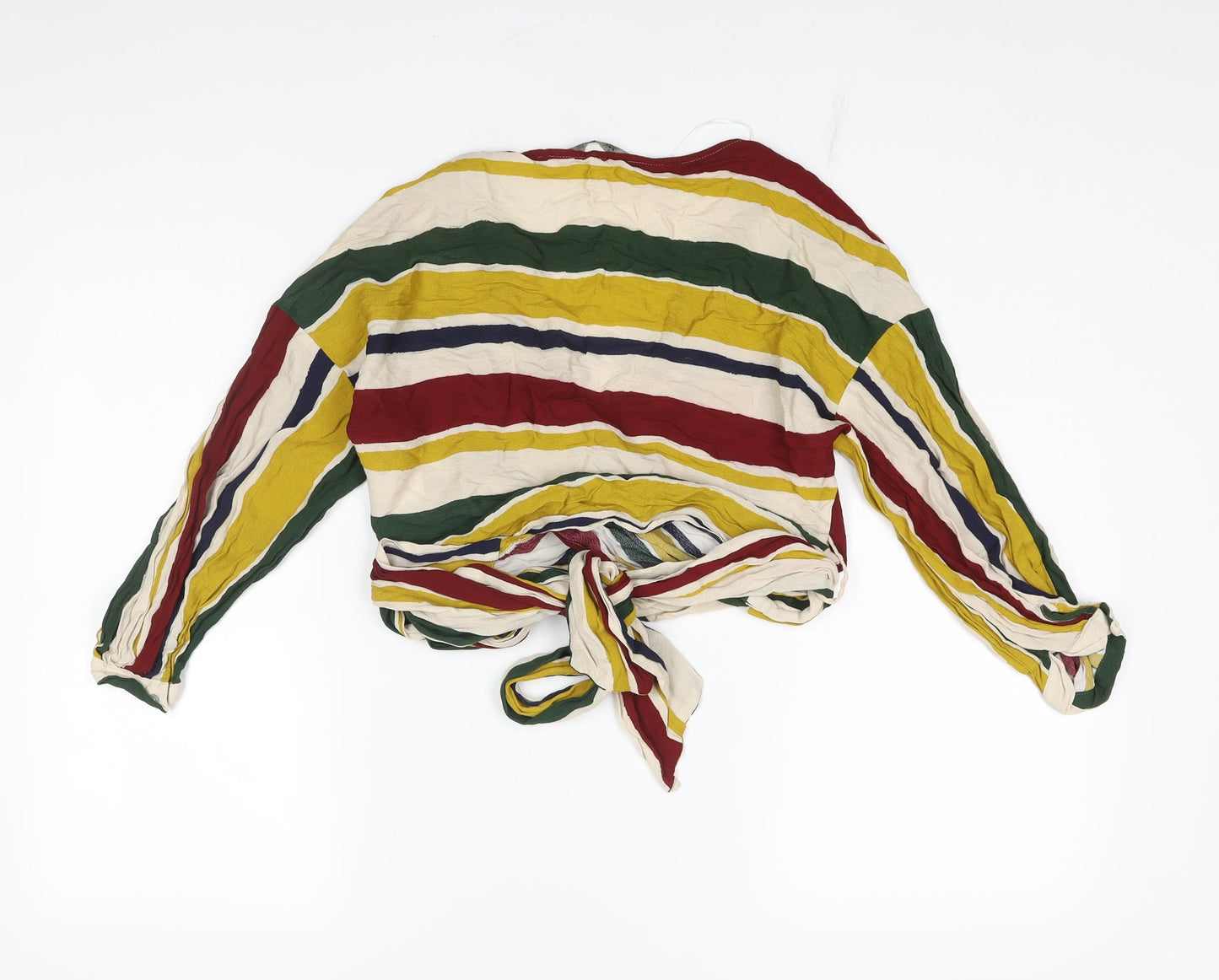 Zara Womens Multicoloured Striped Viscose Wrap Blouse Size XS V-Neck