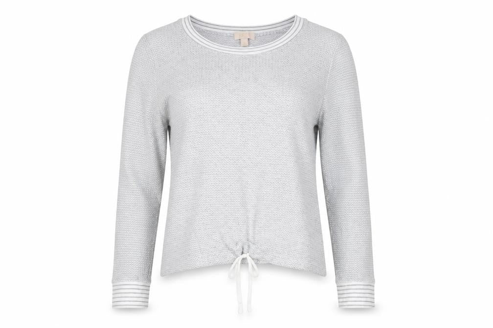 Front view of Gap women’s grey viscose pullover sweatshirt, size M, pullover - drawstring hem