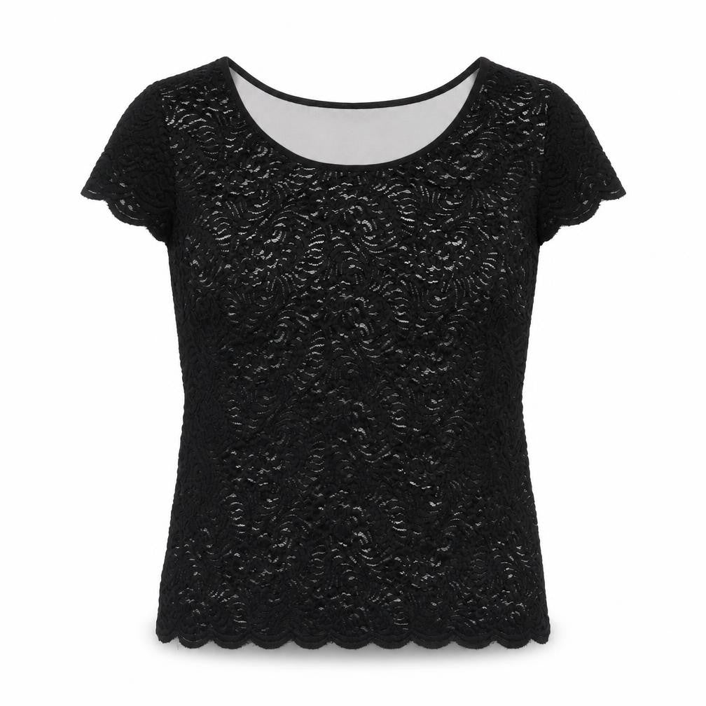 Front view of Chesca women’s black polyester basic blouse, size UK 8, scoop neck