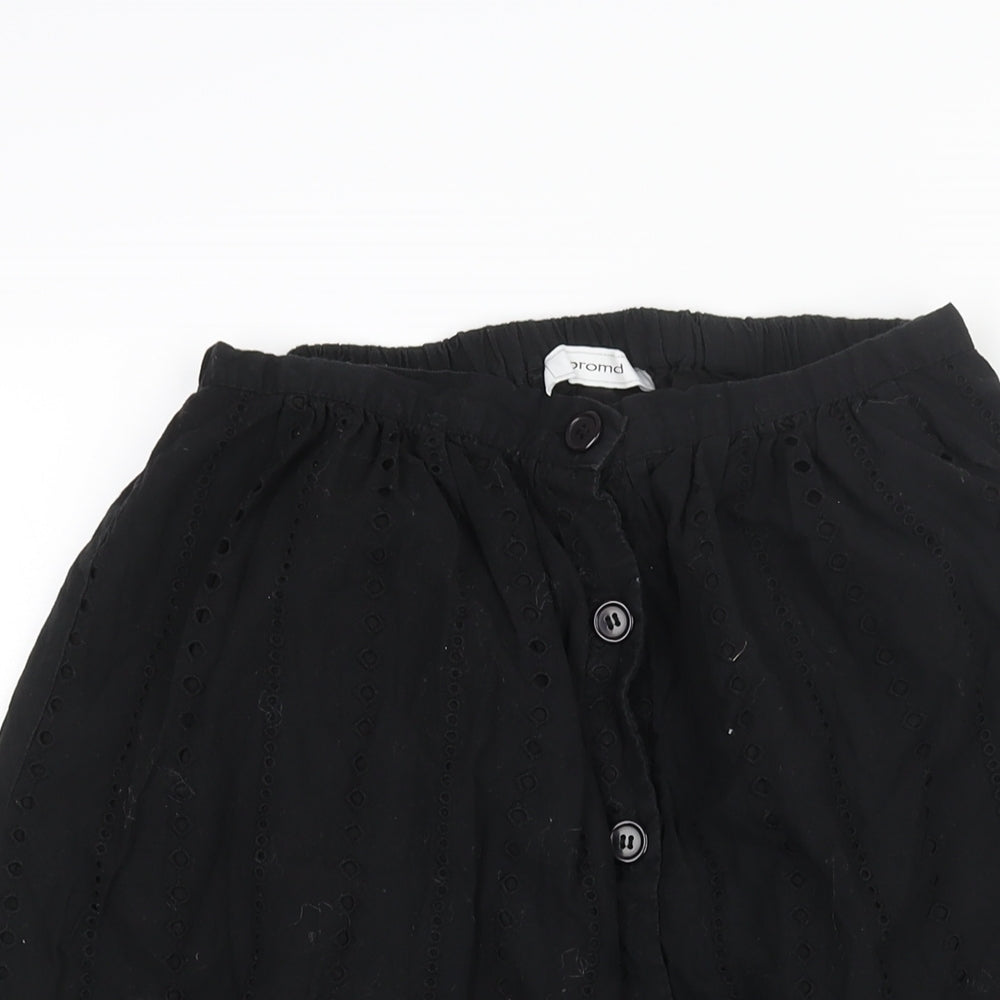 Promod Womens Black Cotton A-Line Skirt Size 10 Button - Lace Detail