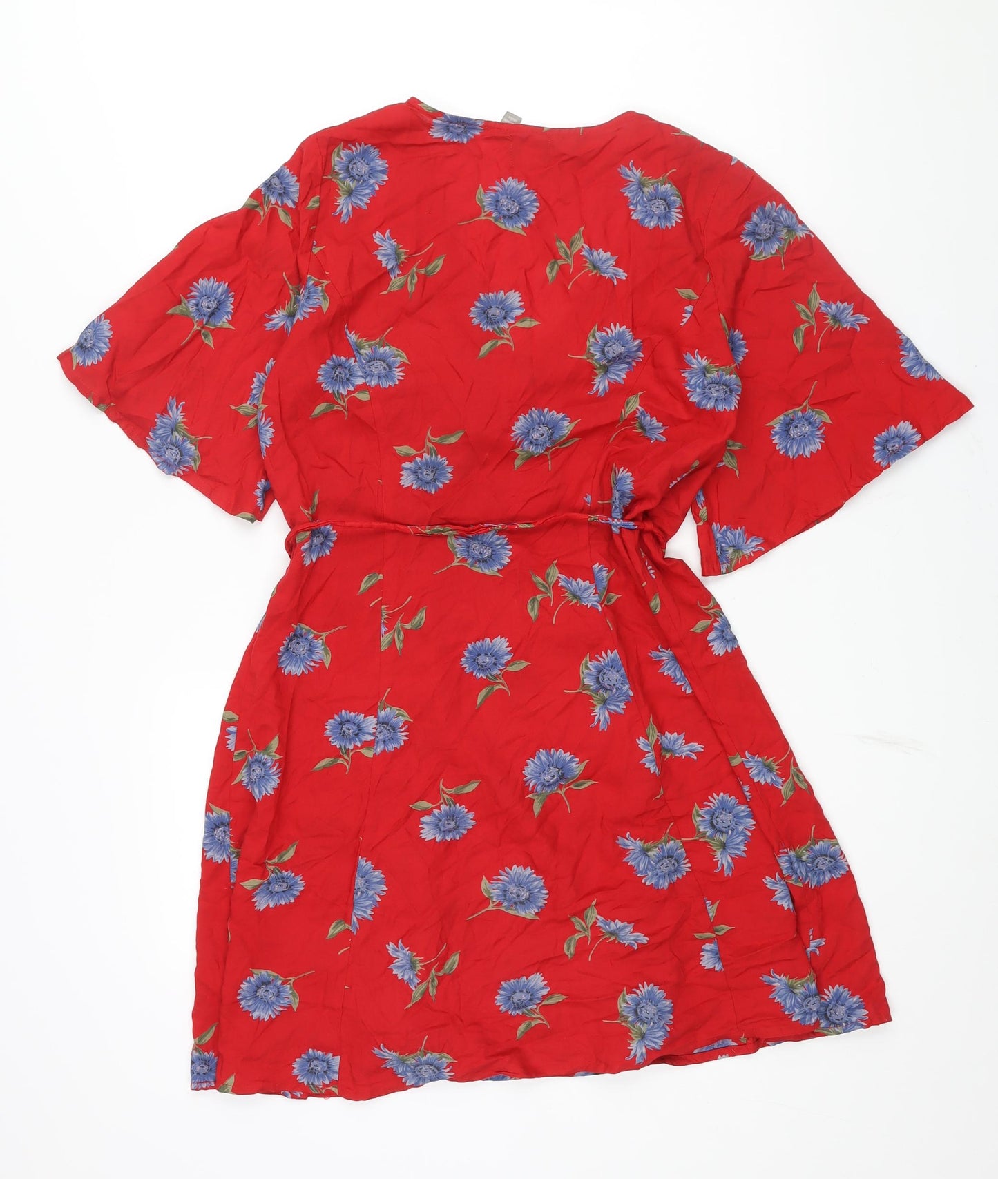 ASOS Womens Red Floral Viscose Wrap Dress Size 10 V-Neck Tie - Belted