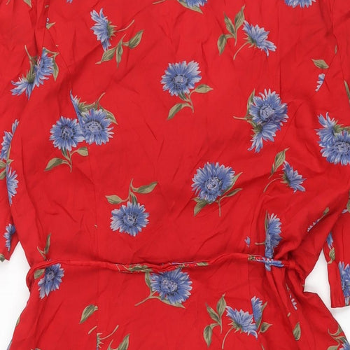 ASOS Womens Red Floral Viscose Wrap Dress Size 10 V-Neck Tie - Belted