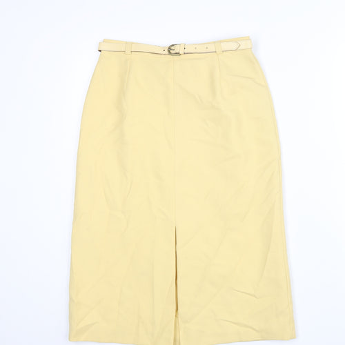 C&A Womens Yellow Polyester Straight & Pencil Skirt Size 12 Zip - Belted Button Detail
