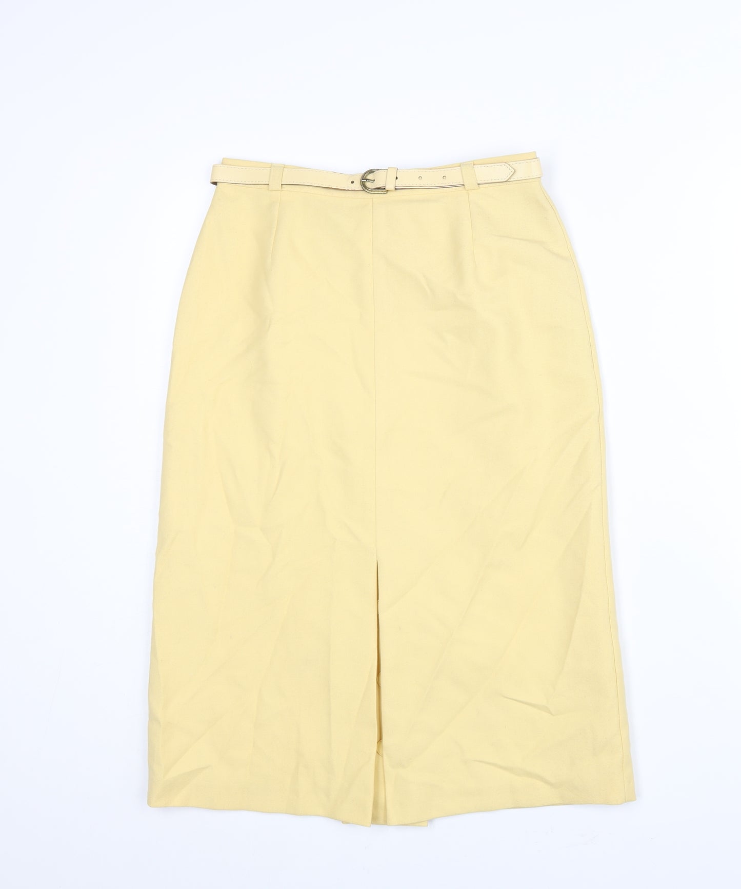 C&A Womens Yellow Polyester Straight & Pencil Skirt Size 12 Zip - Belted Button Detail