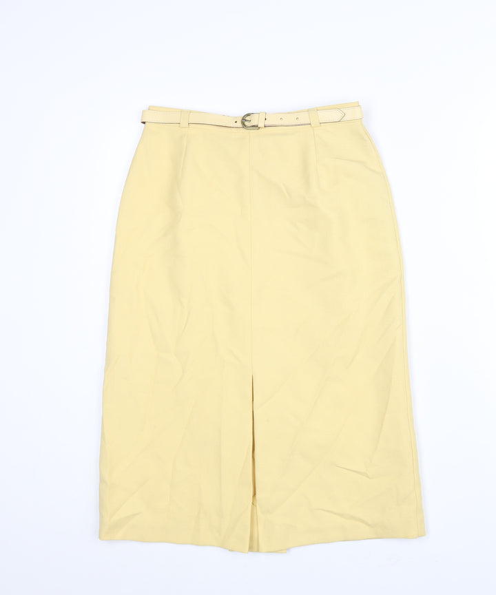 C&A Womens Yellow Polyester Straight & Pencil Skirt Size 12 Zip - Belted Button Detail
