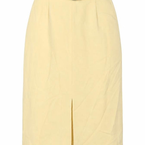C&A Womens Yellow Polyester Straight & Pencil Skirt Size 12 Zip - Belted Button Detail