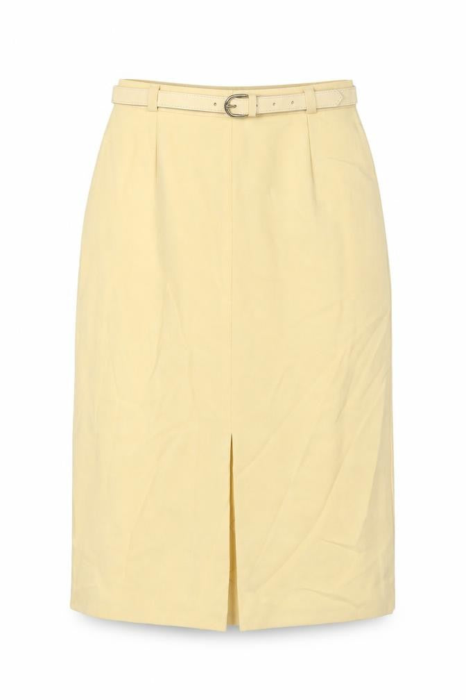 C&A Womens Yellow Polyester Straight & Pencil Skirt Size 12 Zip - Belted Button Detail