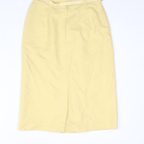 C&A Womens Yellow Polyester Straight & Pencil Skirt Size 12 Zip - Belted Button Detail