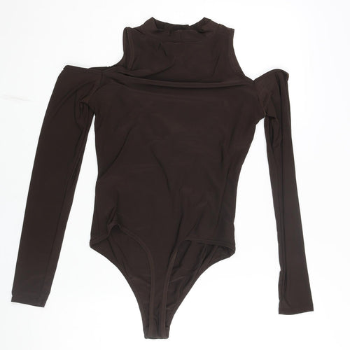 Boohoo Womens Brown Polyester Playsuit One-Piece Size 12 Snap - Cold Shoulder Cut Out Detail
