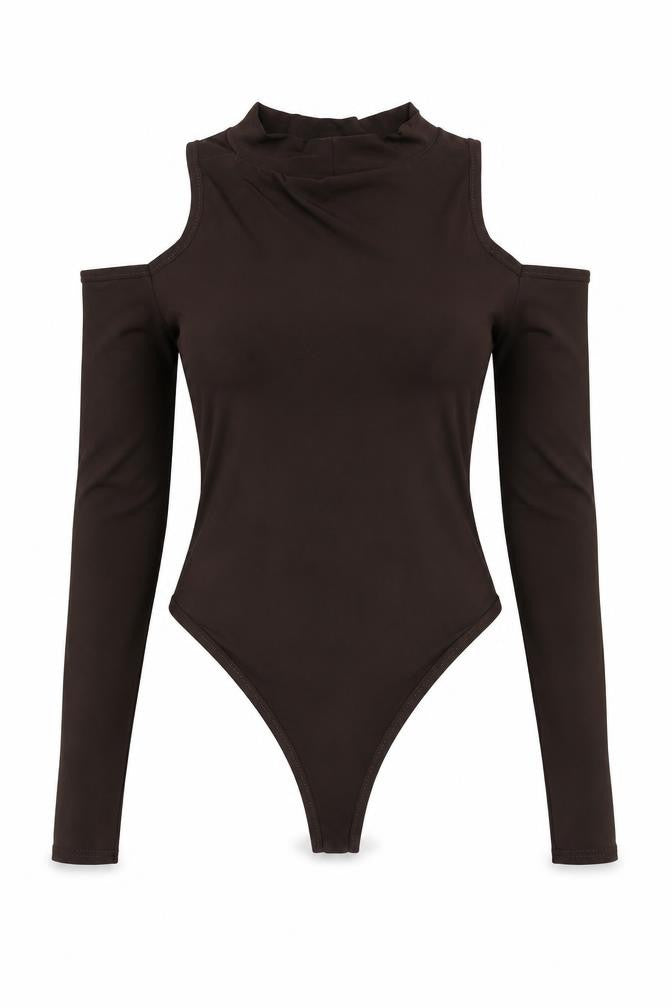 Boohoo Womens Brown Polyester Playsuit One-Piece Size 12 Snap - Cold Shoulder Cut Out Detail