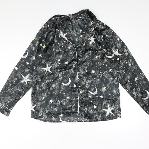 Boohoo Womens Black Geometric Polyester Top Pyjama Top Size 12 Button - Moon & Star Print