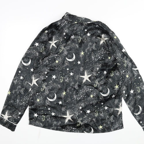 Boohoo Womens Black Geometric Polyester Top Pyjama Top Size 12 Button - Moon & Star Print