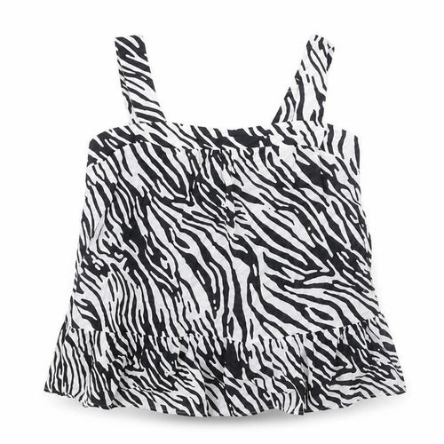 Marks and Spencer Womens Black Animal Print Cotton Camisole Blouse Size 14 Square Neck - Zebra Print Frill