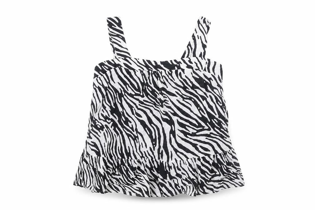 Marks and Spencer Womens Black Animal Print Cotton Camisole Blouse Size 14 Square Neck - Zebra Print Frill