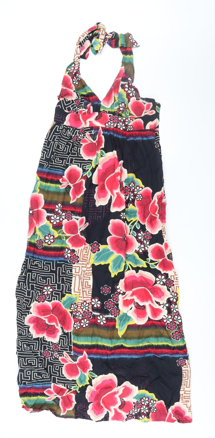 Promod Womens Multicoloured Geometric Viscose Maxi Size 12 Halter Zip - Floral Print