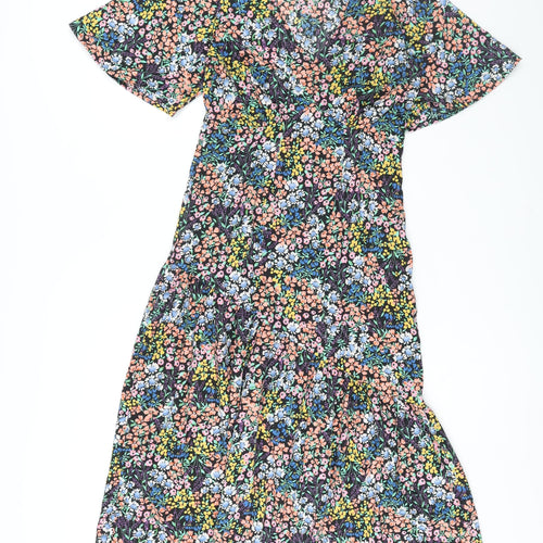 New Look Womens Multicoloured Floral Polyester Shift Size 8 V-Neck Zip
