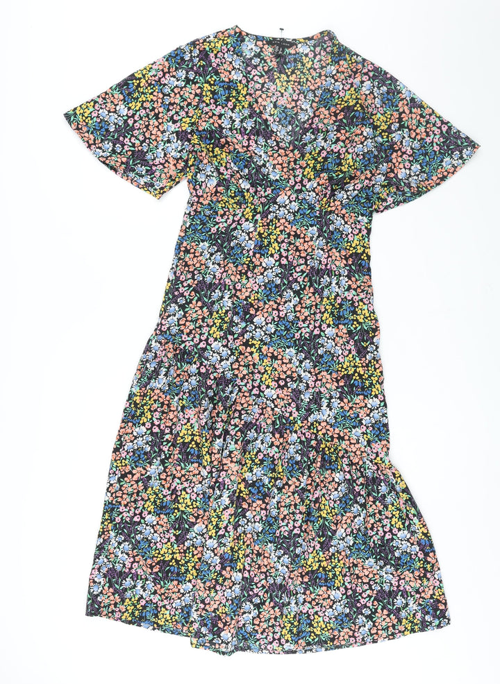 New Look Womens Multicoloured Floral Polyester Shift Size 8 V-Neck Zip