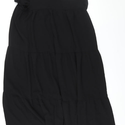 ASOS Womens Black Polyester Shift Size 8 Round Neck Button - Smocked Frill