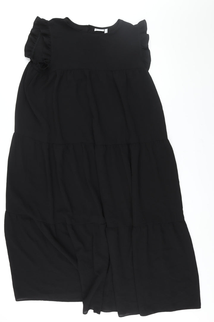ASOS Womens Black Polyester Shift Size 8 Round Neck Button - Smocked Frill