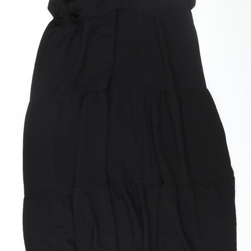 ASOS Womens Black Polyester Shift Size 8 Round Neck Button - Smocked Frill