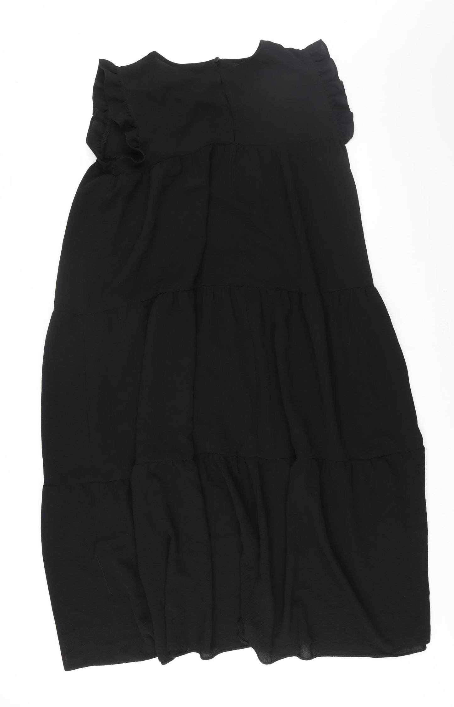 ASOS Womens Black Polyester Shift Size 8 Round Neck Button - Smocked Frill