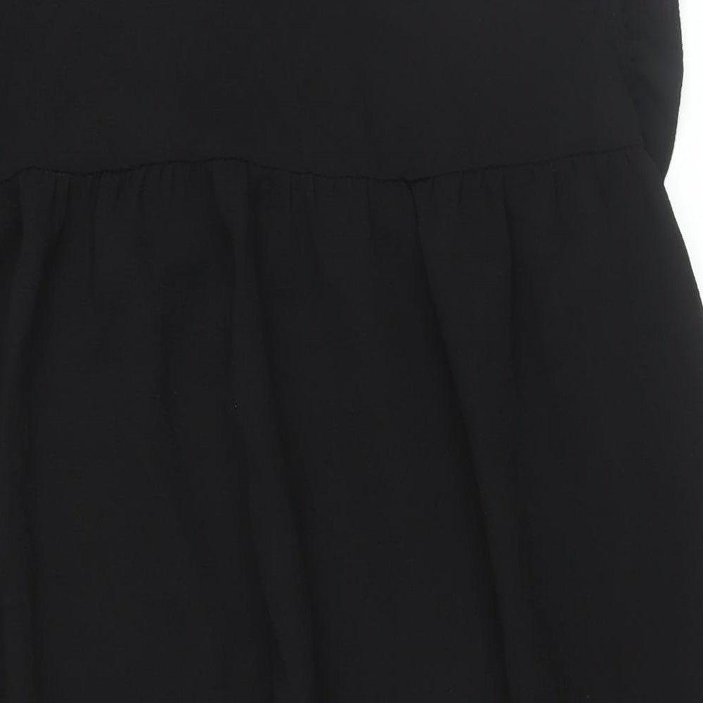 ASOS Womens Black Polyester Shift Size 8 Round Neck Button - Smocked Frill