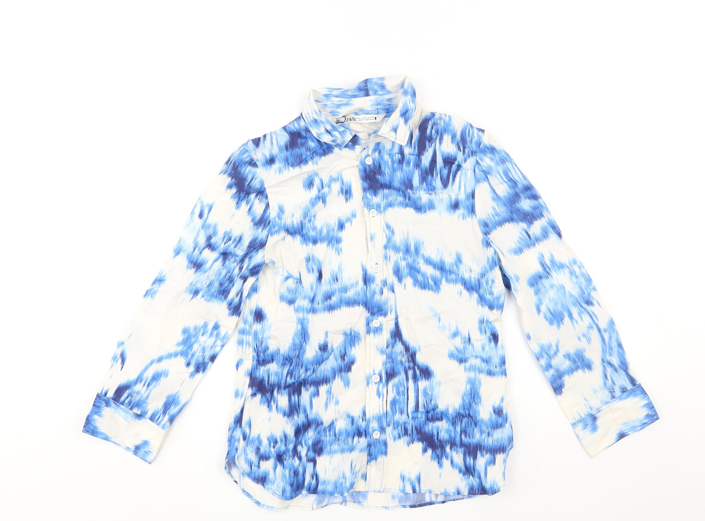 Zara Womens Blue Geometric Cotton Basic Button-Up Size M Collared