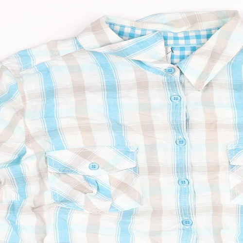 Marks and Spencer Womens Blue Check Cotton Basic Button-Up Size 16 Collared