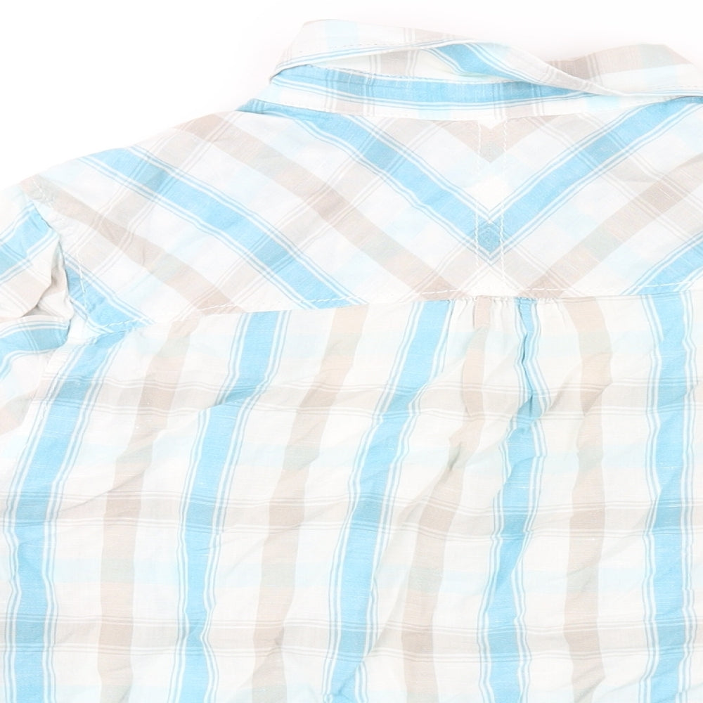 Marks and Spencer Womens Blue Check Cotton Basic Button-Up Size 16 Collared