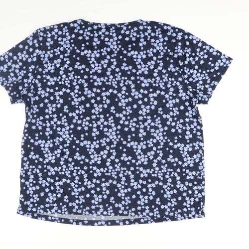 Marks and Spencer Womens Blue Floral Polyester Basic T-Shirt Size 18 Round Neck