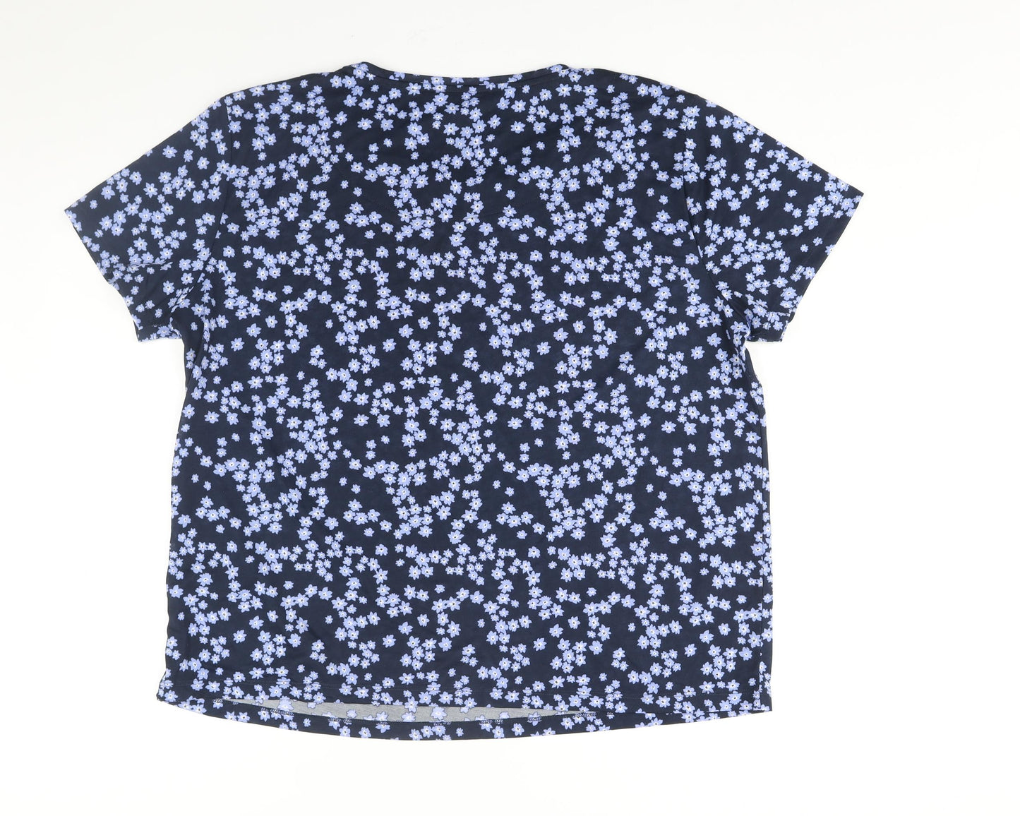 Marks and Spencer Womens Blue Floral Polyester Basic T-Shirt Size 18 Round Neck
