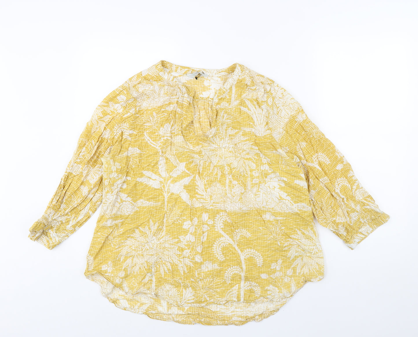NEXT Womens Yellow Geometric Cotton Basic Blouse Size 20 V-Neck - Plant Print