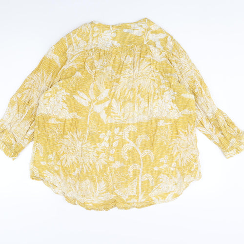 NEXT Womens Yellow Geometric Cotton Basic Blouse Size 20 V-Neck - Plant Print