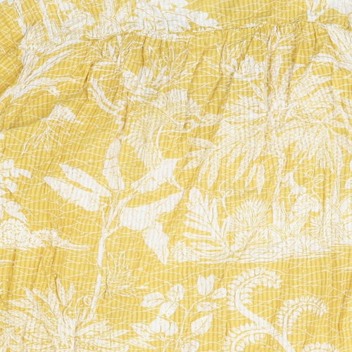 NEXT Womens Yellow Geometric Cotton Basic Blouse Size 20 V-Neck - Plant Print