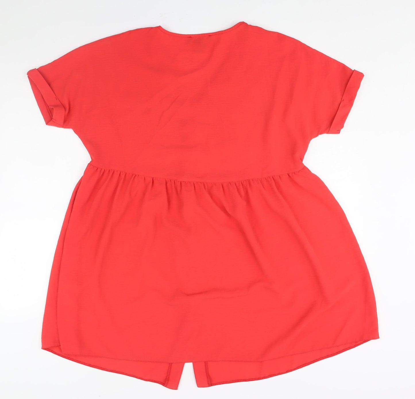 New Look Womens Red Polyester A-Line Size 8 V-Neck Button