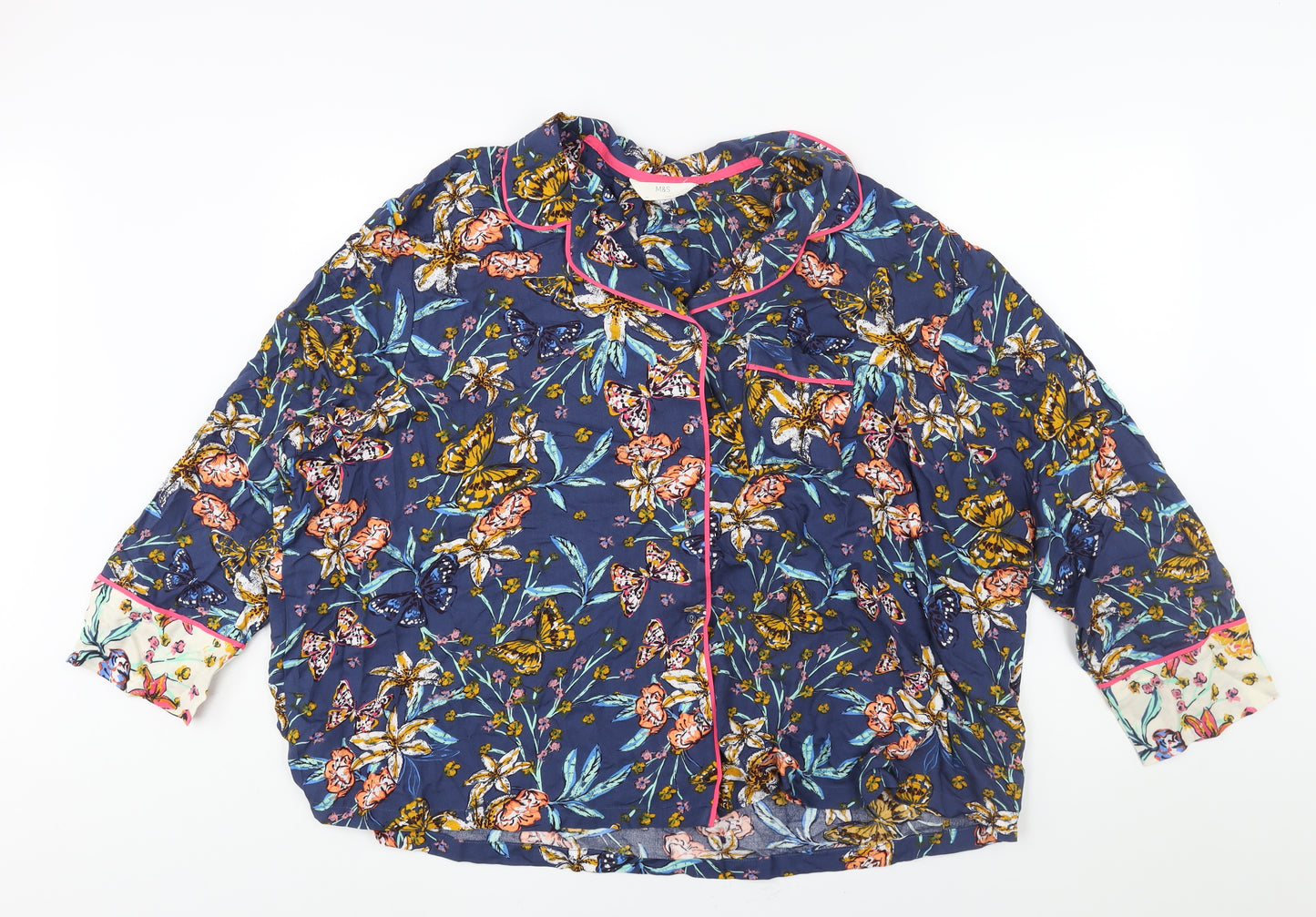 Marks and Spencer Womens Blue Floral Viscose Top Pyjama Top Size 22 Button