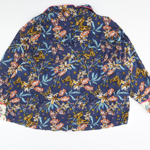 Marks and Spencer Womens Blue Floral Viscose Top Pyjama Top Size 22 Button