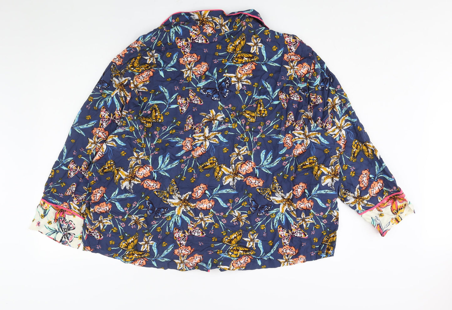 Marks and Spencer Womens Blue Floral Viscose Top Pyjama Top Size 22 Button