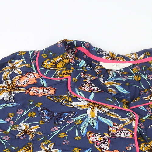 Marks and Spencer Womens Blue Floral Viscose Top Pyjama Top Size 22 Button