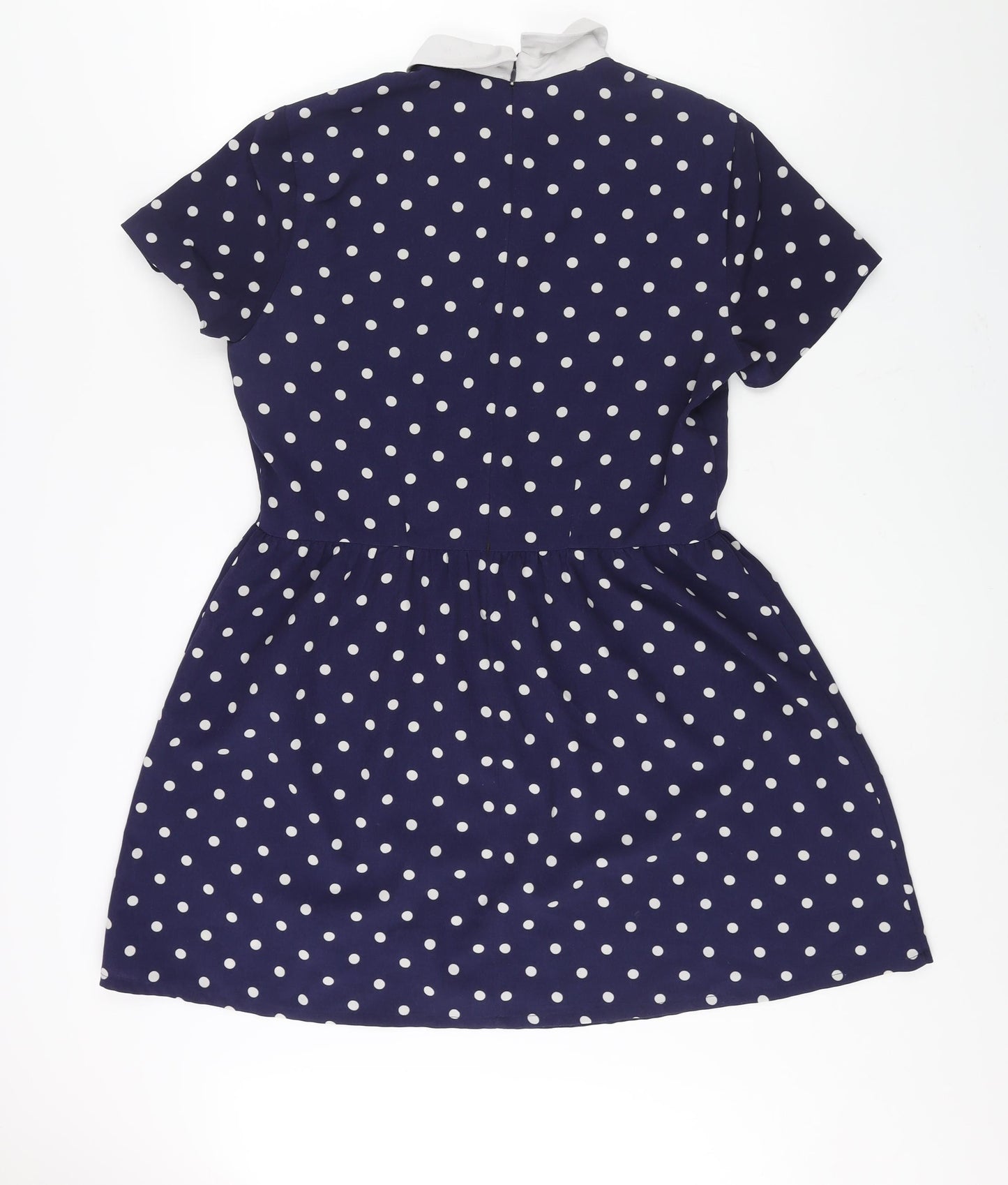 River Island Womens Blue Polka Dot Polyester A-Line Size 14 Collared Zip