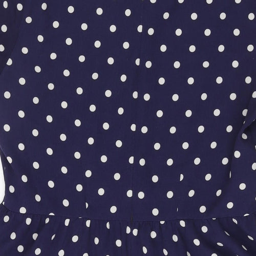 River Island Womens Blue Polka Dot Polyester A-Line Size 14 Collared Zip