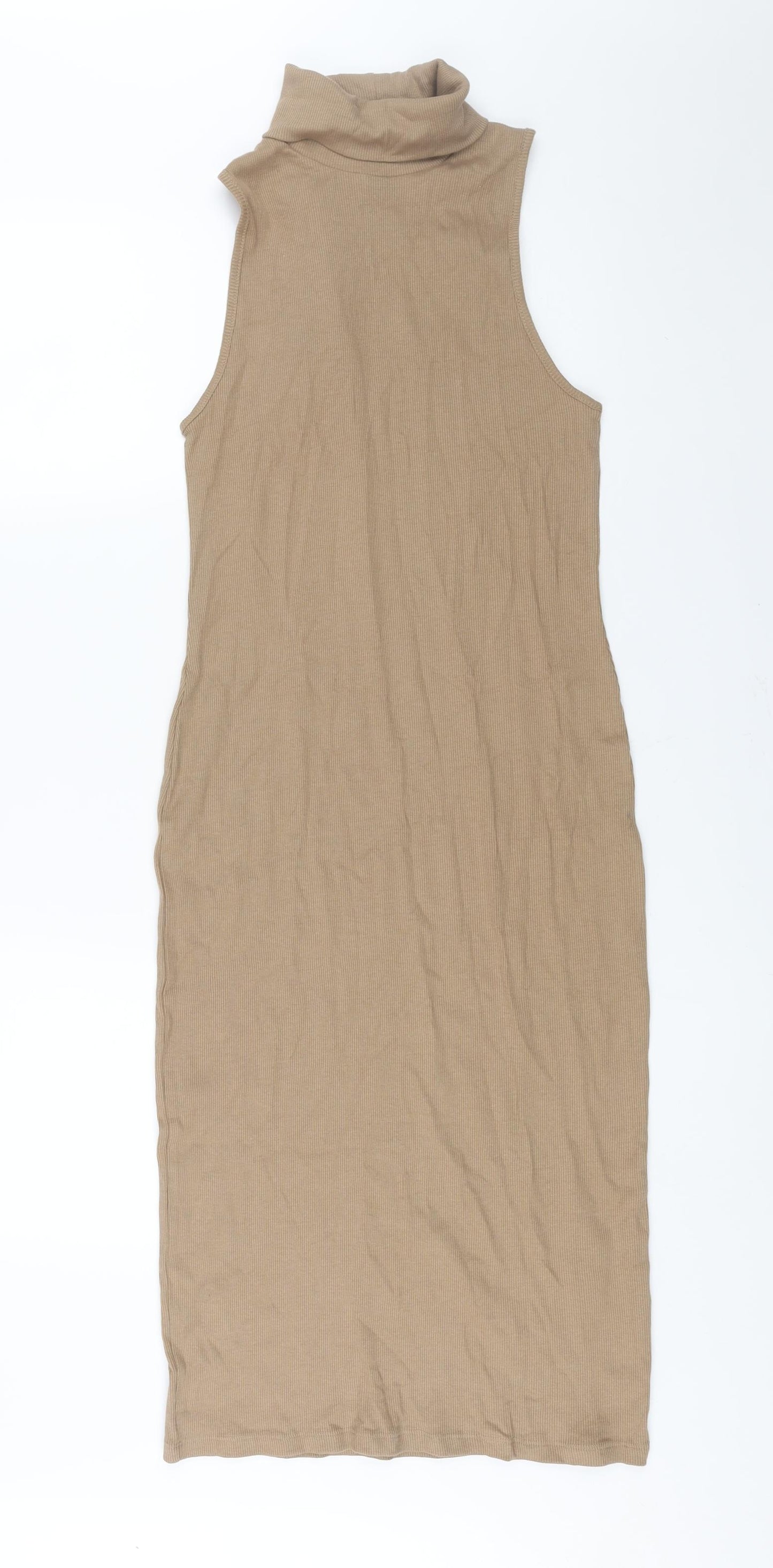 Zara Womens Brown Cotton Bodycon Size L Roll Neck Pullover - Ribbed