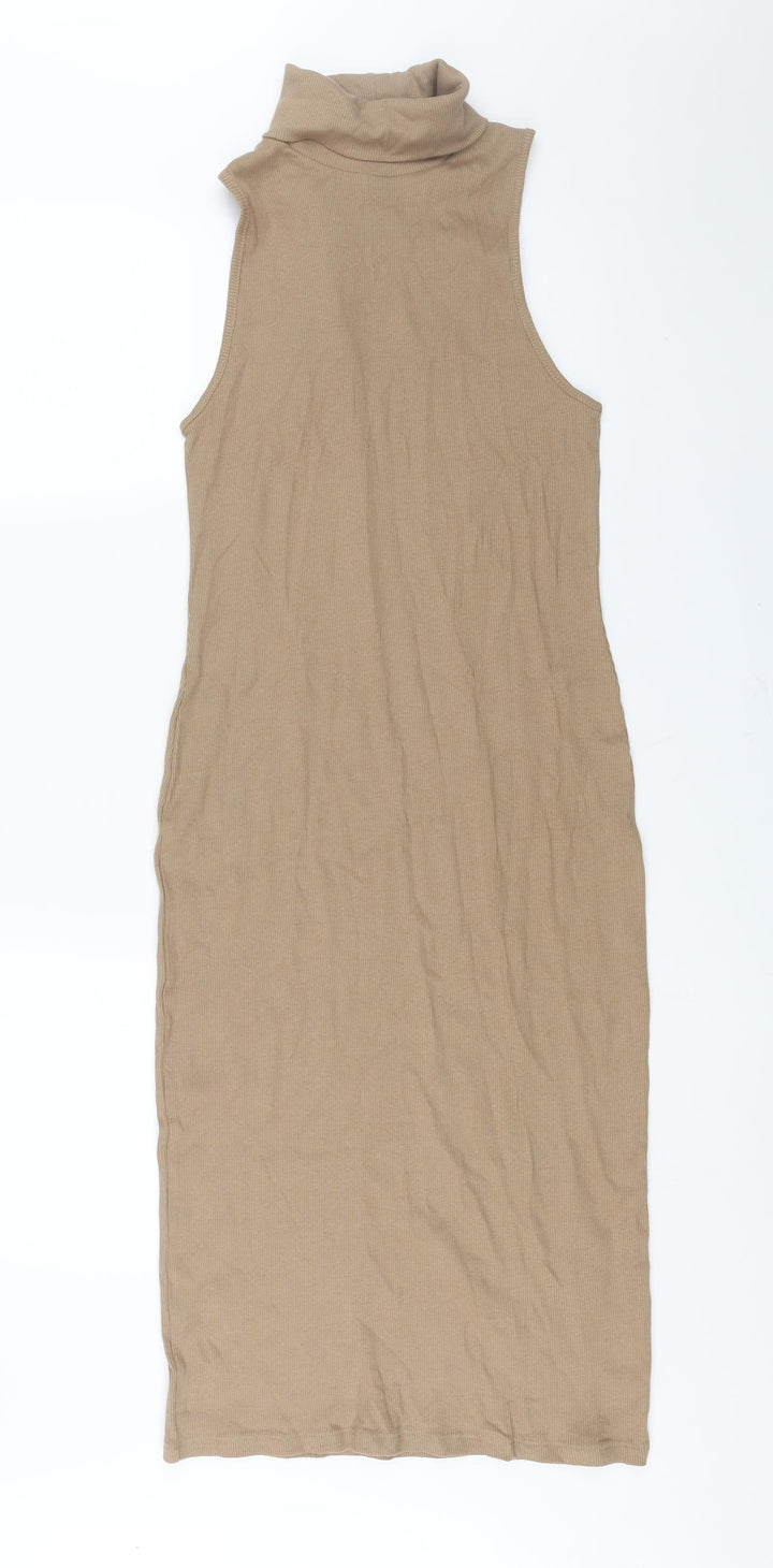 Zara Womens Brown Cotton Bodycon Size L Roll Neck Pullover - Ribbed